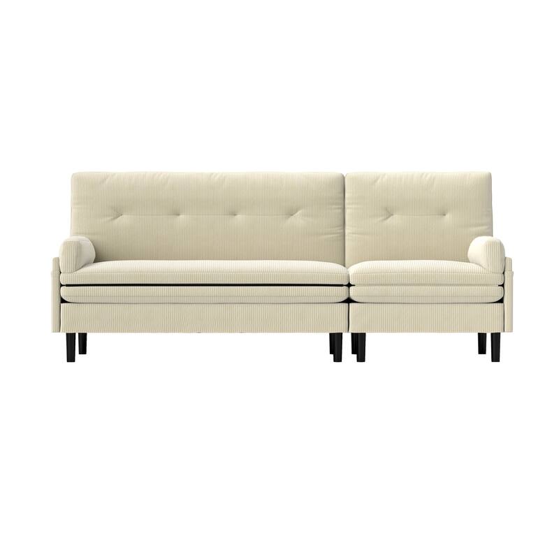 Ivory Corduroy Convertible 3-Seater L-Shaped Sofa and Bed