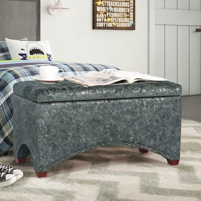 Adeco Rectangle Tufted Storage Ottoman Bench Velvet Fabric Foot Rest