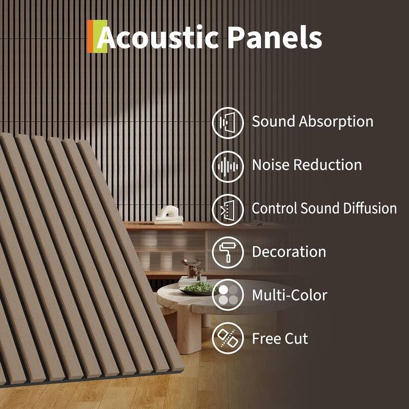 23.6"X23.6" 3D Fluted Wood Slat Acoustic Soundproof Wall Panels for Noise Reduction, Interior Decor