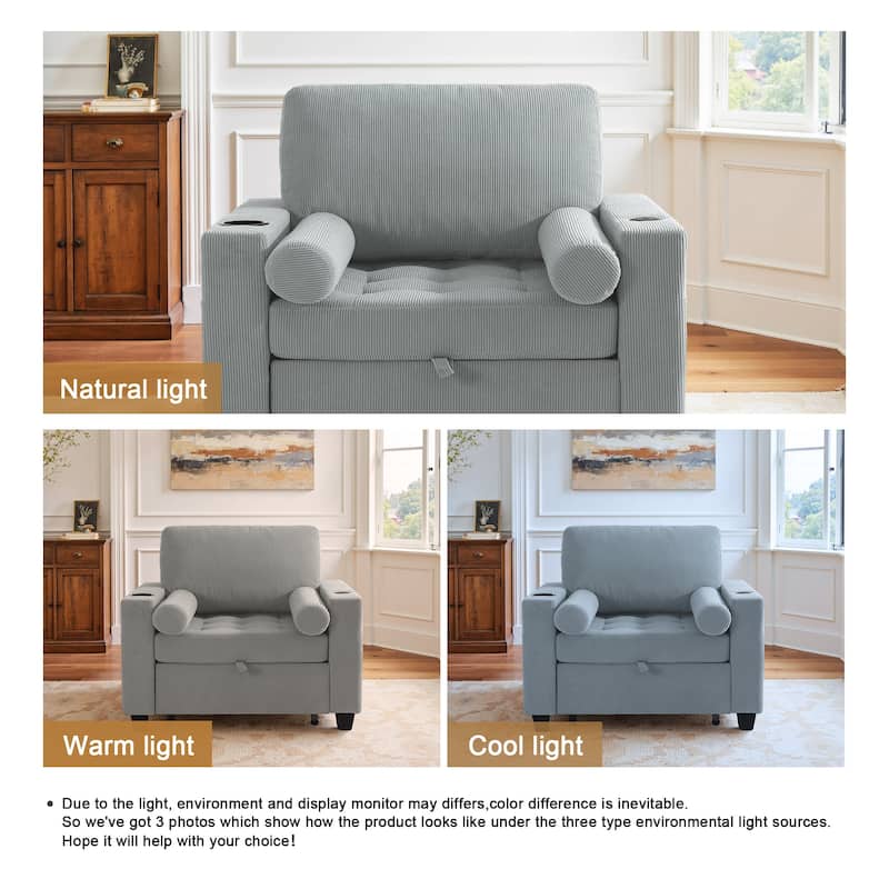 39" Adjustable Recline Convertible Sleeper Accent Chair with USB Port