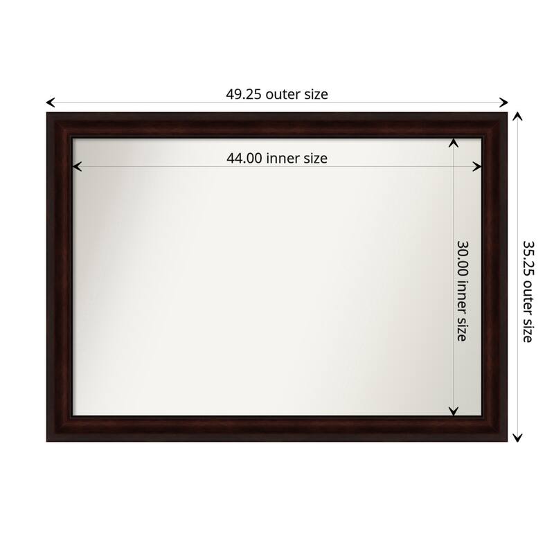 Coffee Bean Brown Framed Non-Beveled Custom Wall Mirror, Bathroom Vanity Mirror - Outer Size: 49.25 x 35.25