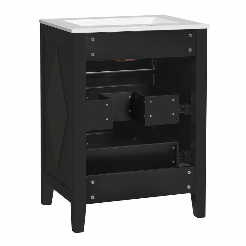 24" Bathroom Vanity with Ceramic Sink Combo, Free-Standing Single Vanity Set with 3 Drawers
