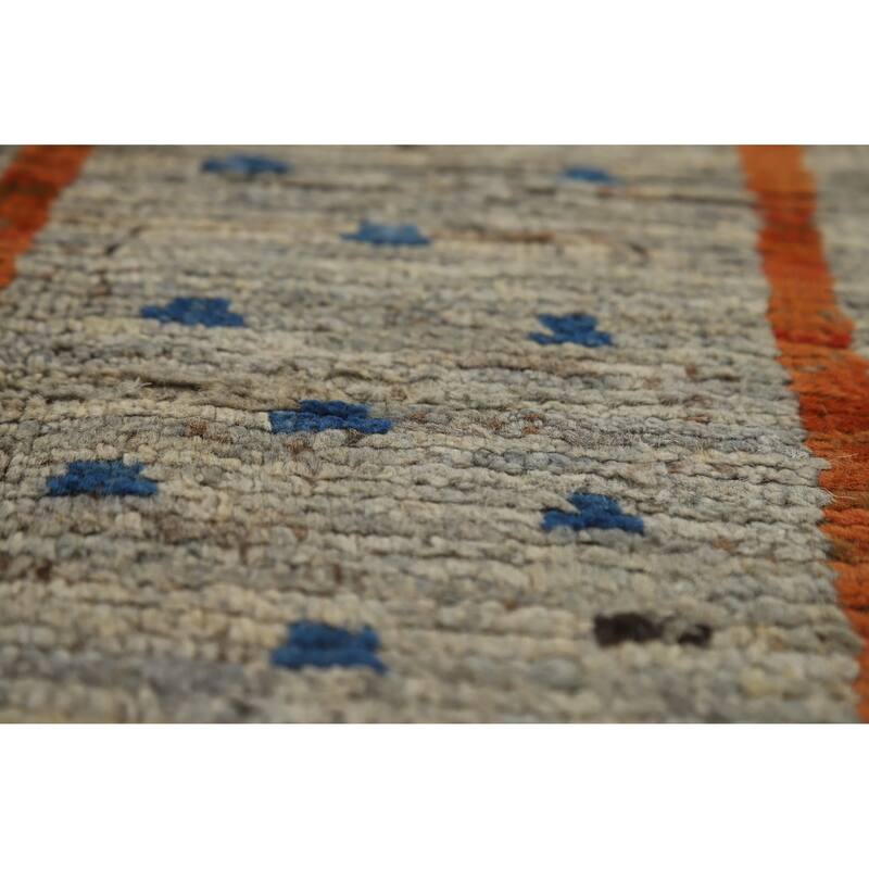 Moroccan Oriental Area Rug Hand-Knotted Grey Wool Carpet - 6'8" x 9'10"