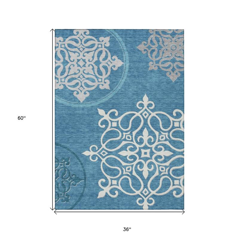 HomeRoots Floral Medallion Transitional Rectangle Outdoor Rug