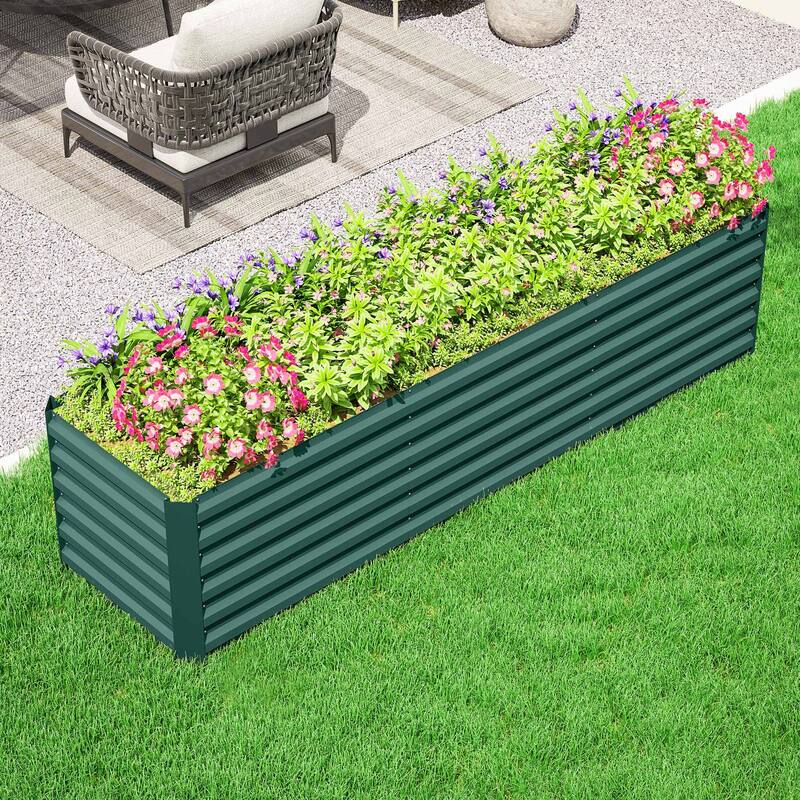 Outsunny 8x2x2ft Galvanized Raised Garden Bed Kit, Outdoor Metal Elevated Planter Box with Safety Edging, Large Raised Bed