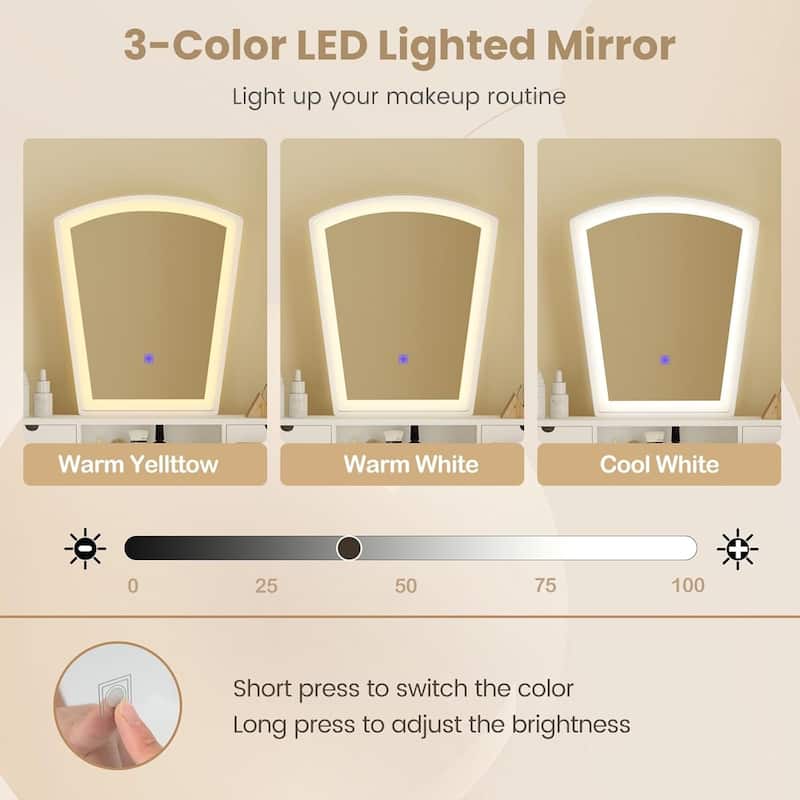 Dressing Table＆Chair Set Modern Vanity Desk Set w/Mirror & Lights