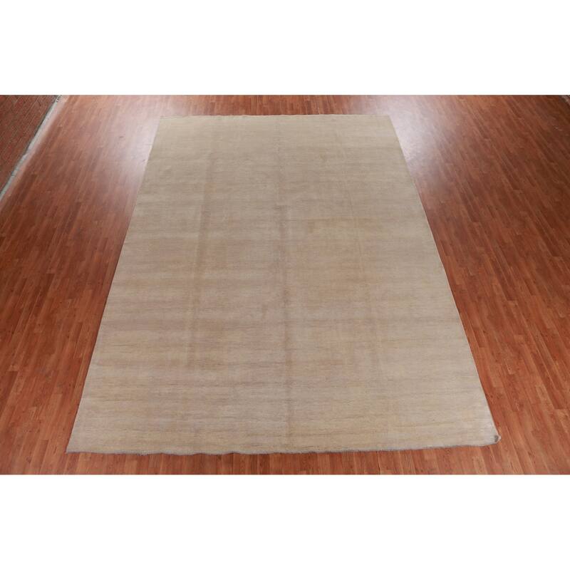 Hand Knotted Oriental 100% Wool Carpet Modern Solid Brown Gabbeh Area Rug - 14' 2'' X 10' 3''