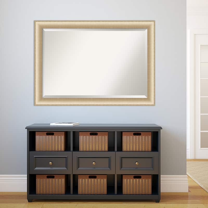 Beveled Bathroom Wall Mirror - Elegant Brushed Honey Frame