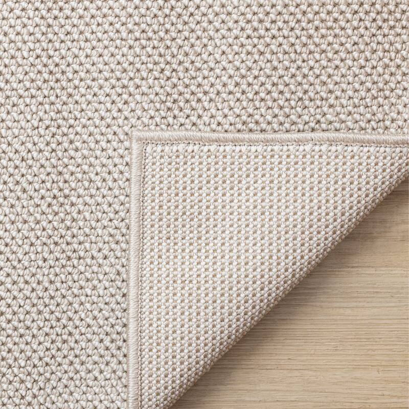 Solid Two-Tone Looped Area Rug in Cream Beige