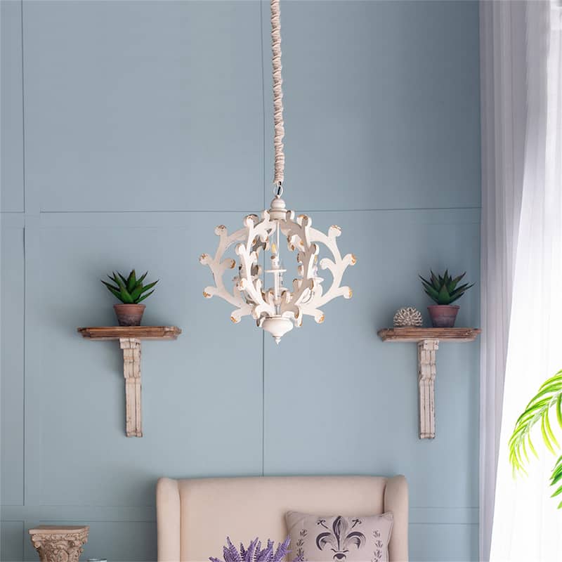 6 Light Wood Chandelier (Bulb Not Included)