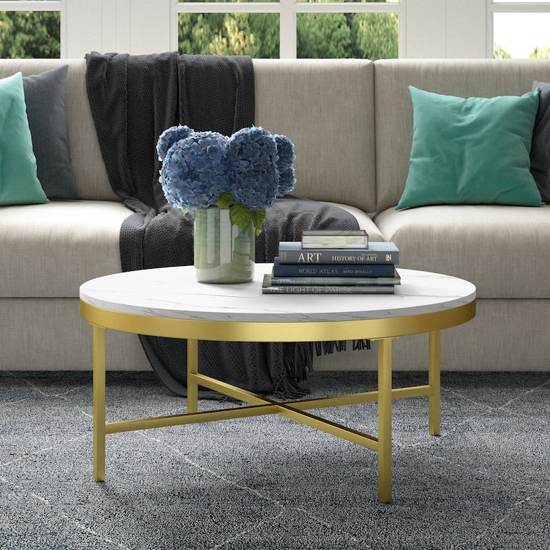 Xivil Contemporary Round Glass Top Steel Coffee Table