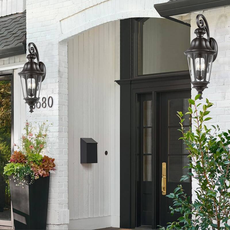 29'' Oversized Large Outdoor Wall Lantern with Seeded Glass