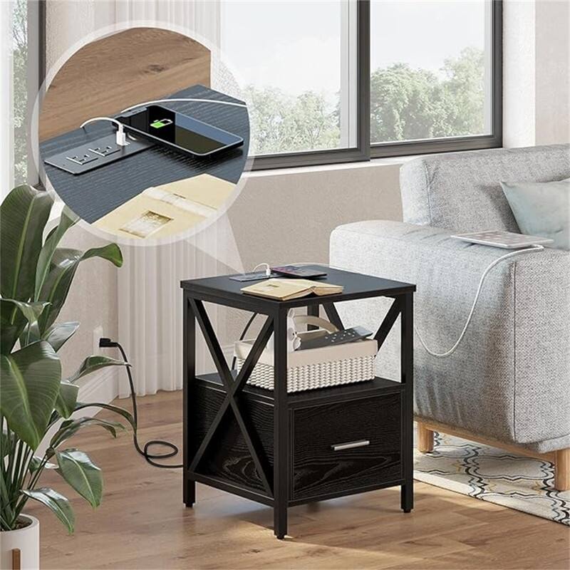 Nightstand with Power Outlet and USB Ports