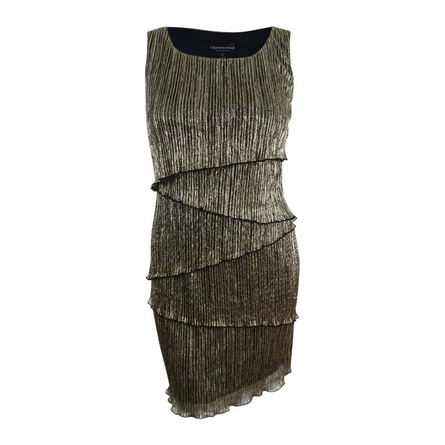 Connected Women/'s Plus Size Metallic Tiered Sleeveless Dress