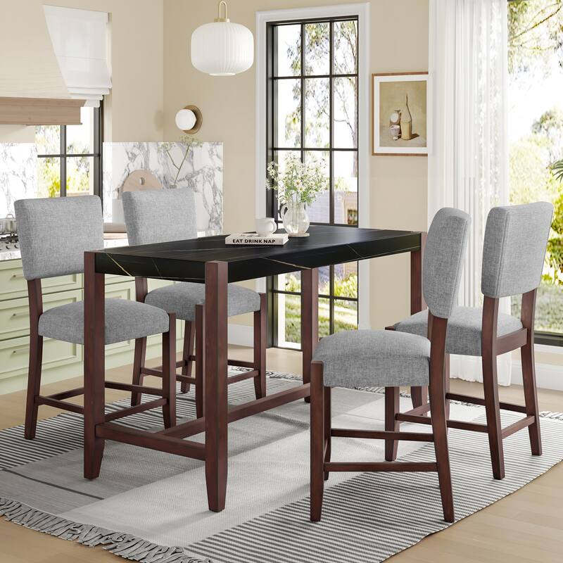 Counter Height Table, 47.5 Inch Faux Marble Finish Bar Dining Table, Modern Bar Tall Dining Table for Home Kitchen, Living Room