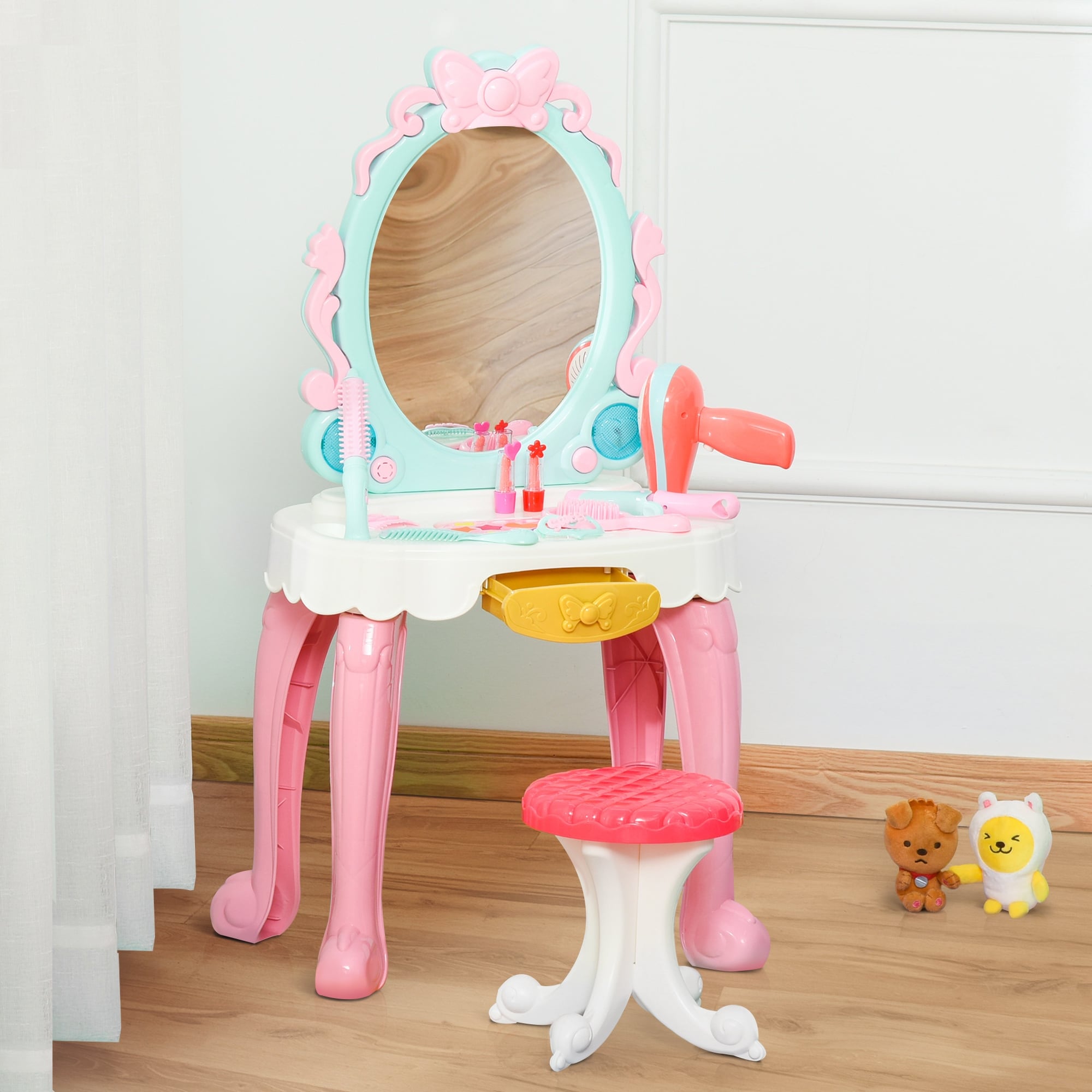 23PCS Kids Pretend Makeup Play Set Girls Dresser Table Vanity Staion Chair Sets 