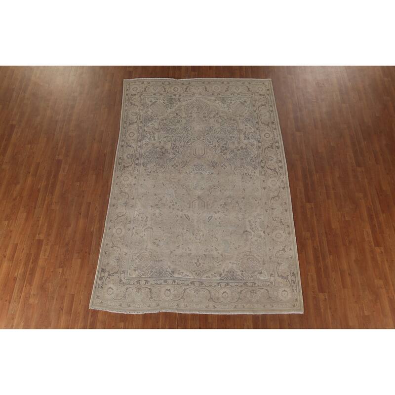 Beige Tabriz Persian Vintage Rug Handmade Traditional Wool Carpet - 6'8"x 10'2"
