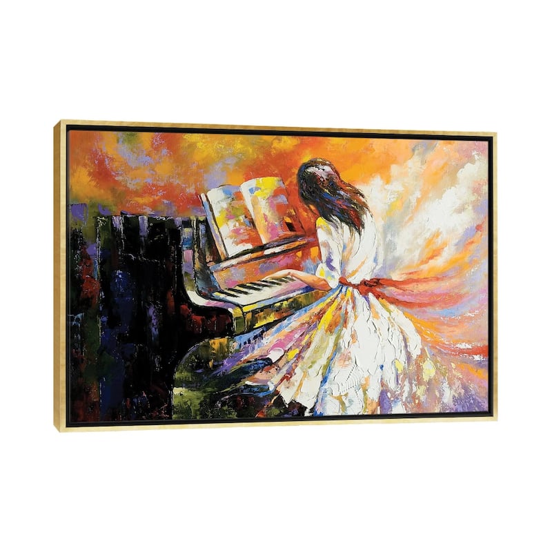 iCanvas "The Girl Playing On The Piano" by balaikin Framed Canvas Print - Gold - 18x26