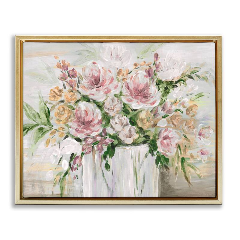 Stupell Country Style Floral Assortment Framed Floater Canvas Wall Art Design By Kristen Brockmon - 21 x 17 - Gold
