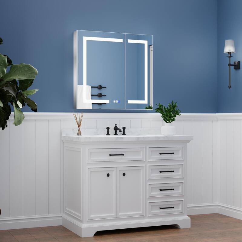 ExBrite 36" x 30" LED Lighted Bathroom Medicine Cabinet with Mirror,Recessed or Surface Mount,Defog