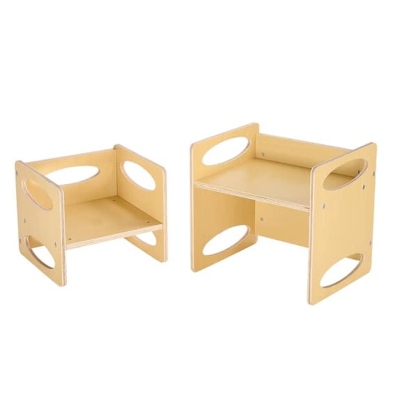 slide 2 of 10, Natural Wood Plywood Montessori Table Chair Set with Pattern & Adjustability - 15 x 11.8 x 14.2 in