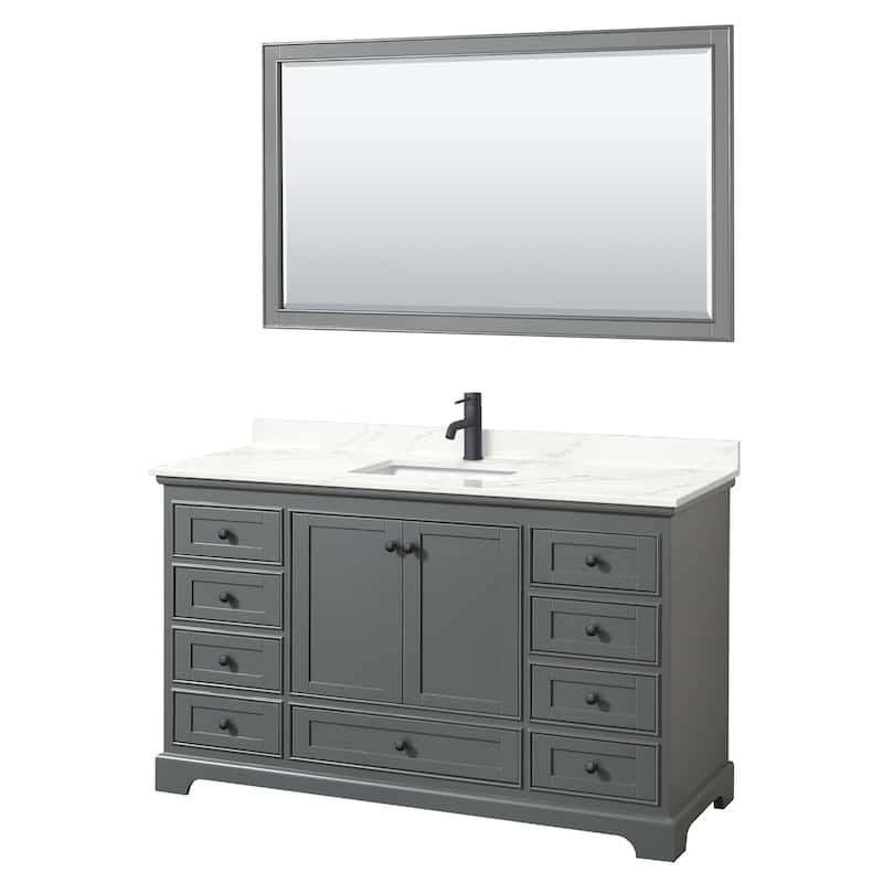 Deborah 60-inch Single Vanity, Quartz Top, 58-inch Mirror - Dark Gray, Black Trim, Giotto Quartz Top