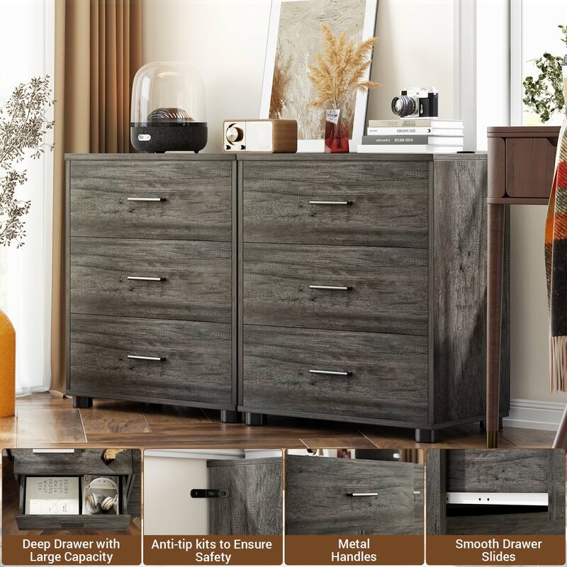 2-Pack Dressers with 6 Storage Drawers, Closet Organizers for Bedroom and Walk-in Closet