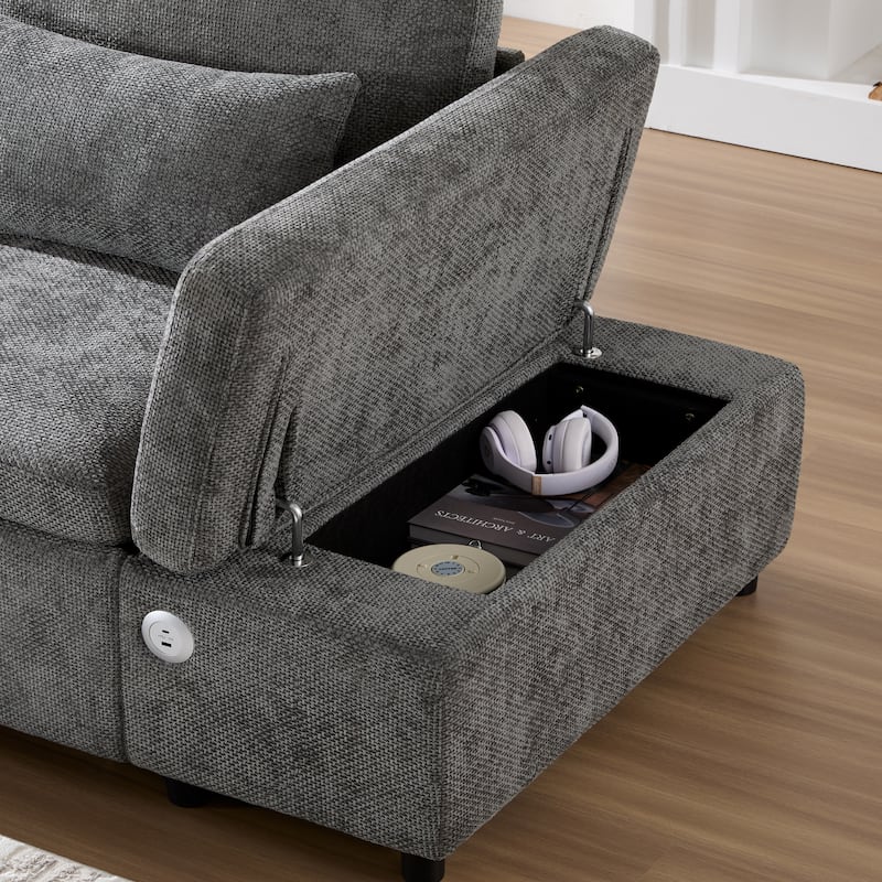 Chenille Modular Sectional Sleeper Sofa Bed with Storage Ottoman
