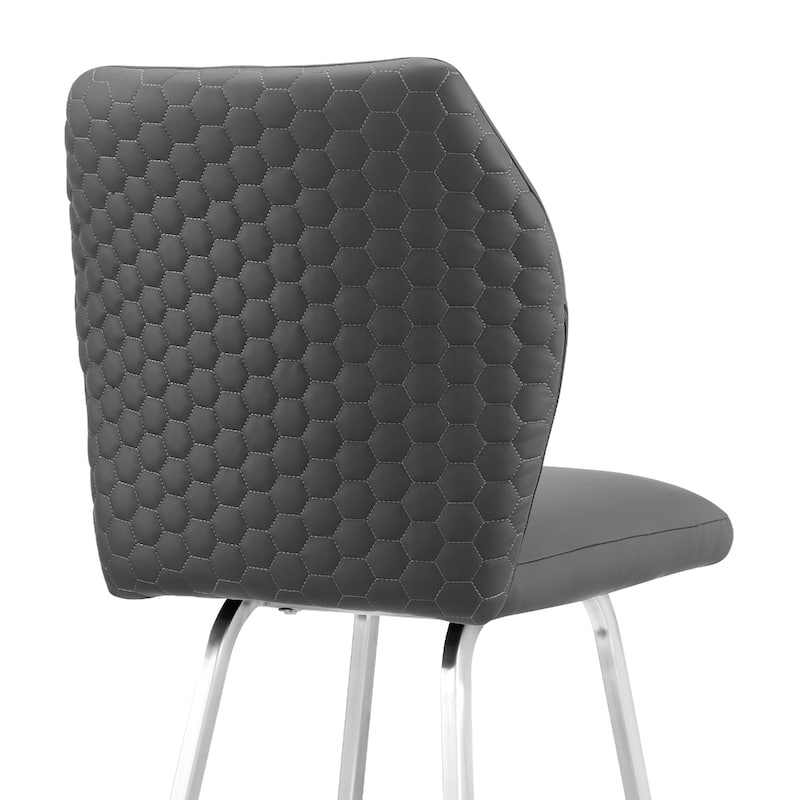Grey Faux Leather Counter Height Bar Chair with Silver Iron Frame and Full Back - 22” x 17” x 38” (D x W x H)