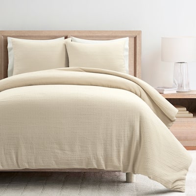 Lush Decor Haniya Solid Waffle Woven Cotton Textured Duvet Cover 3 Pieces Set