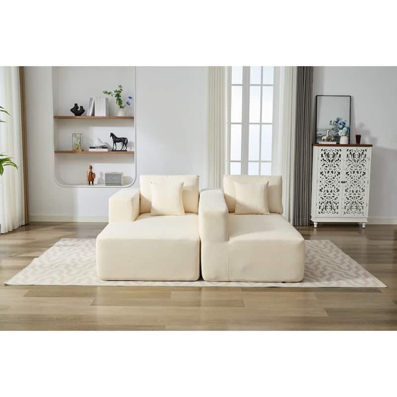 Beige Chenille Compressible Sofa - Soft, Easy Clean, Space-Saving