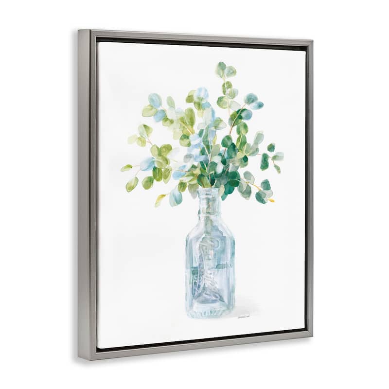 Stupell Flower Jar Still Life Green Blue Painting Floater Frame