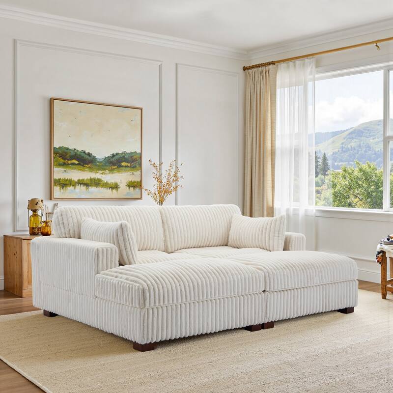 Modern Modular Flannel Fabric Upholstered Sectional Sofa with Square Arm