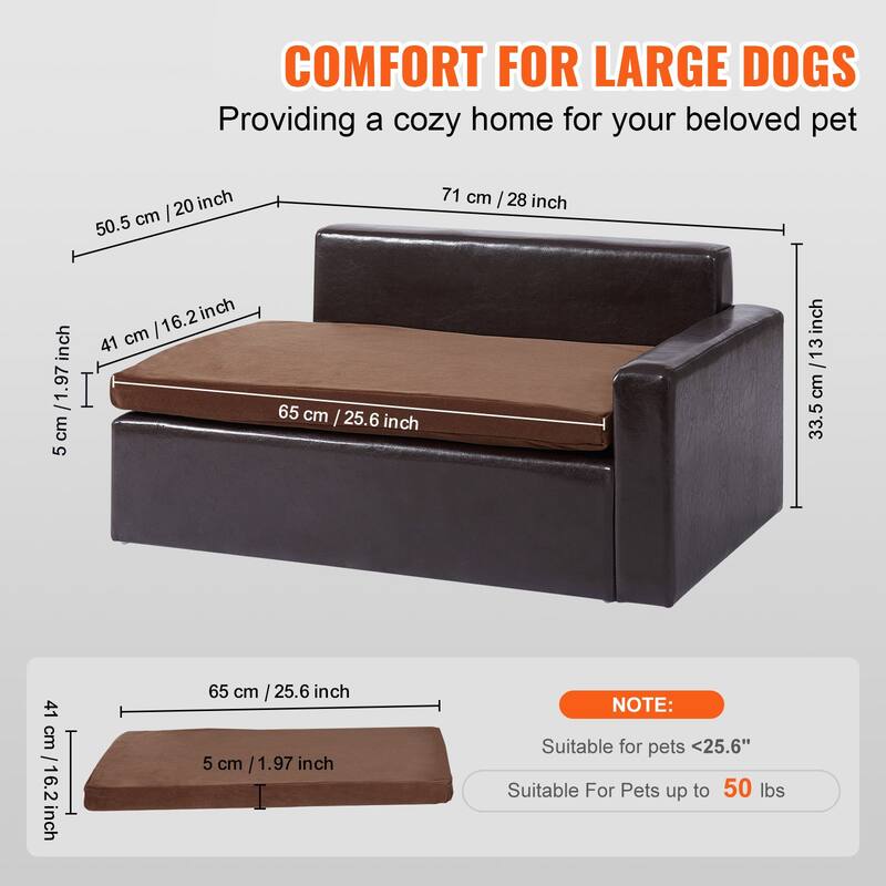 Brown Soft Faux Leather Dog Sofa Couch Perfect for Indoor Pets Suitable for Various Places