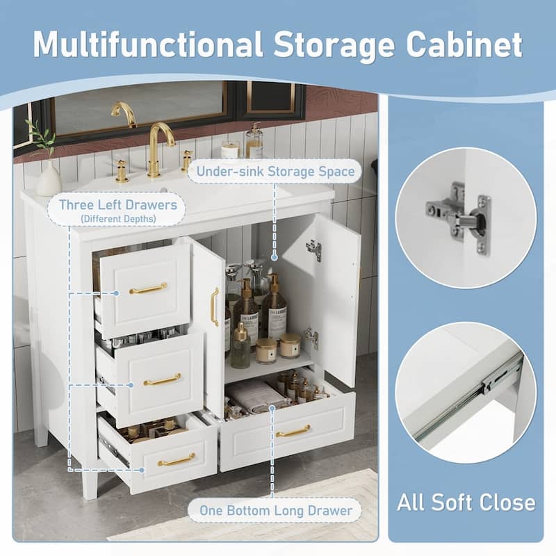 4 Soft-Closing Drawers 36 inch Bathroom Vanity with Sink