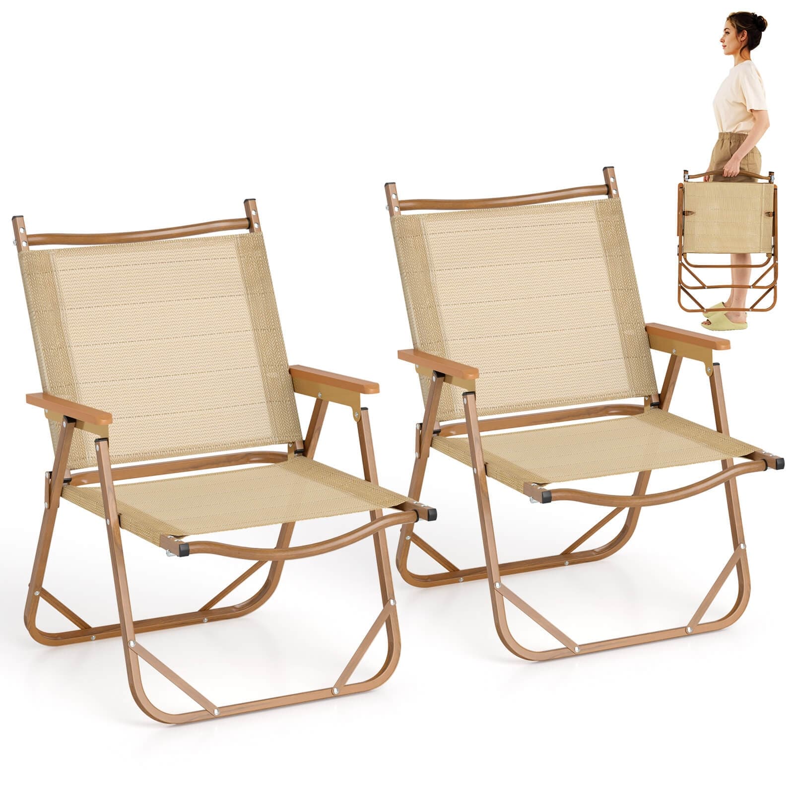 Costway Folding Camp Chairs Set of 2 with Aluminum Frame Support 400