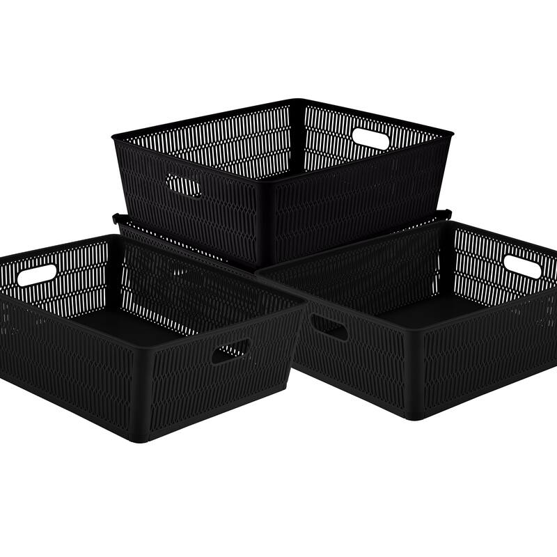 Simplify 4 Pack Slide 2 Stack It Storage Tote Baskets - Black - Shallow