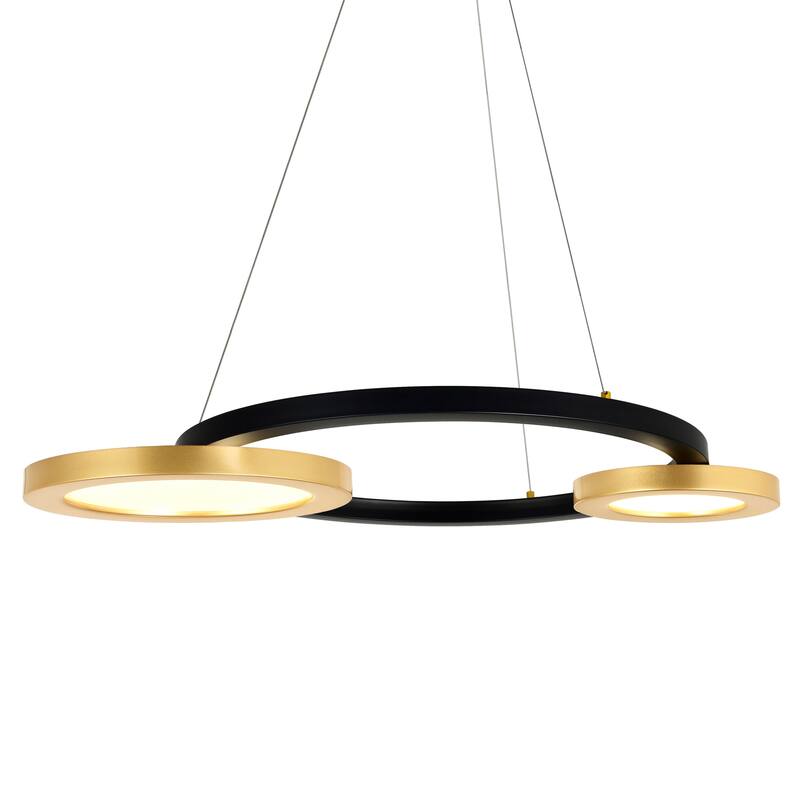 Deux Lunes Integrated LED 37in Sun Gold & Black Chandelier - Sun Gold/Pearl Black
