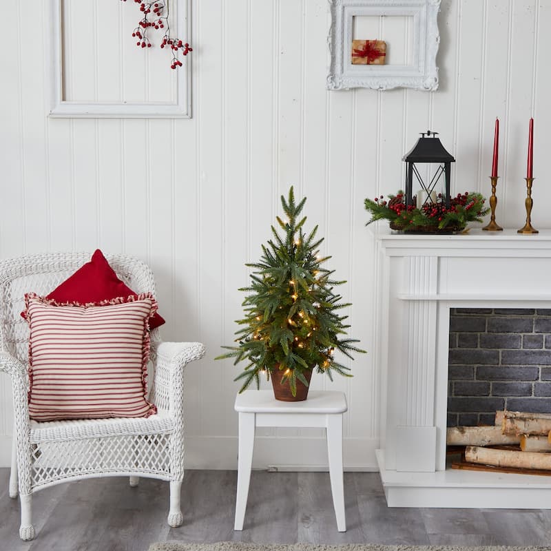 2.5ft. Artificial Christmas Tree with Planter & Clear Lights - Petite Holiday X-Mas Accent