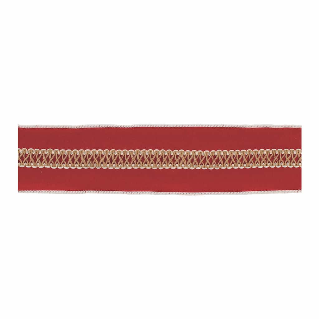 4"x180" Set of 2 Wool Acrylic Festive Red and Gold Wired Ribbon Perfect for Christmas Crafts - 180”L x 4”W x 0.25”H
