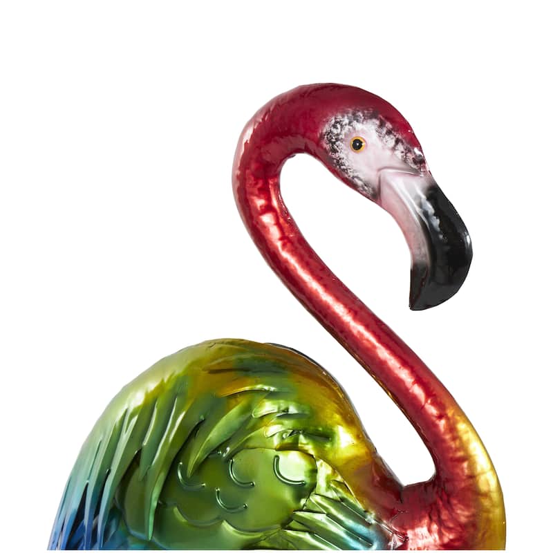 Metal Flamingo Tall Textured Rainbow Garden Sculpture - Set of 2 Multi Colored - Roche River Decor