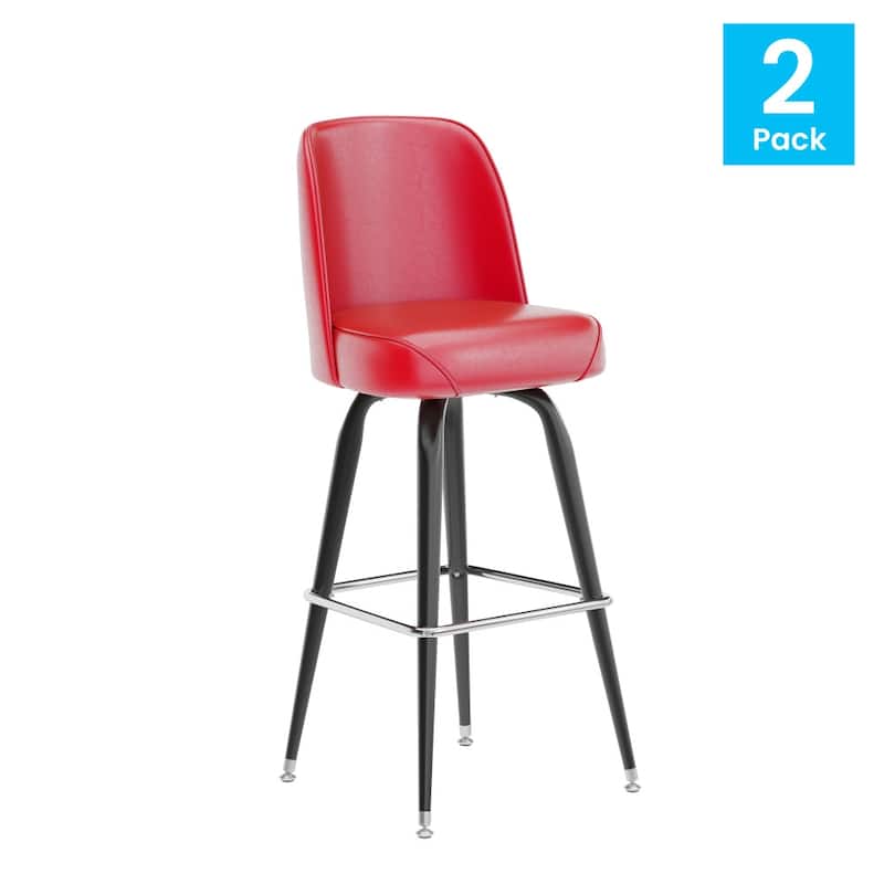 2 Pack Metal Barstool with Swivel Vinyl Upholstered Bucket Seat and Footrest - 18.5"D x 18.5"W x 42.5"H