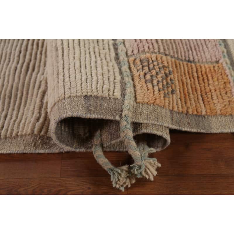 Moroccan Oriental Area Rug Handmade Beige Wool Carpet - 8'11"x 12'6"