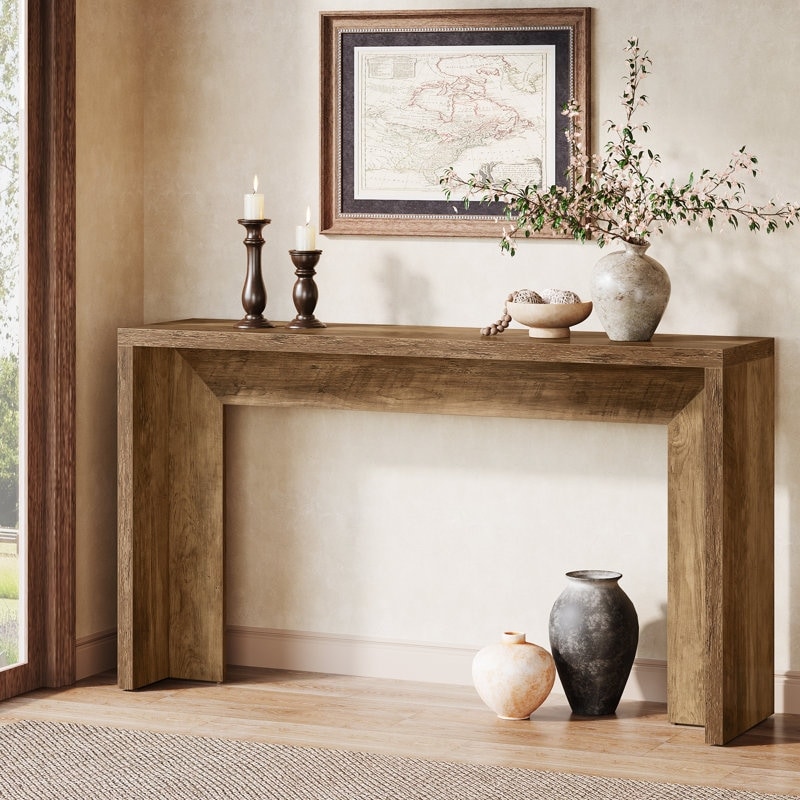 Farmhouse Brown Wood Console Table Entryway Table for Living Room