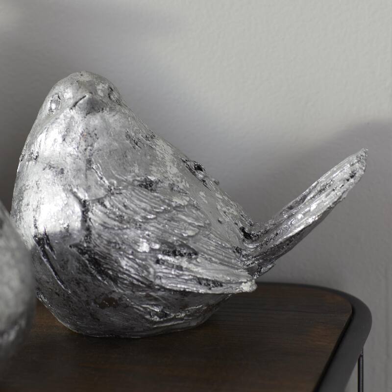 Polystone Bird Decorative Sculpture - Set of 2 Silver or Gold - Roche River Decor