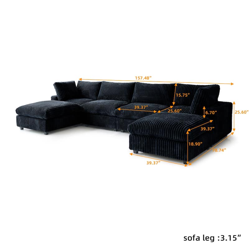 Soft Plush Upholstered Modular Sectional Sofa U-shaped Down Filled Living Room Couch-5 Seaters/6 Seaters