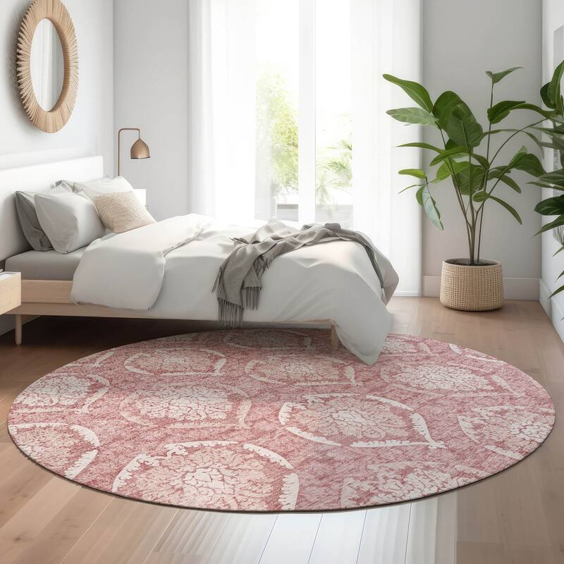 Premium Washable Super Soft Damask Imprints Mayfield Rug - Pink - 8' x 8' - Round