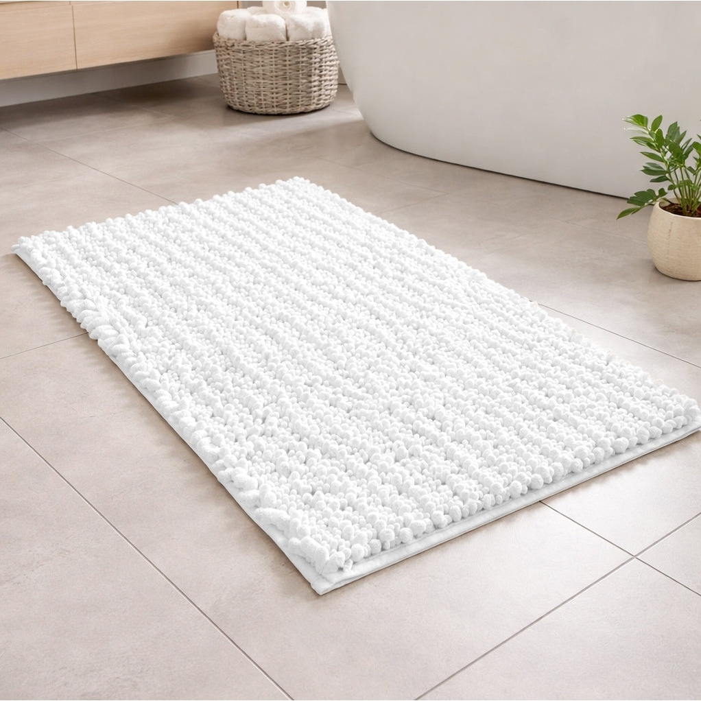 24"x16" - White Soft Cozy Plush Chenille Bath Mat Bathroom Rug