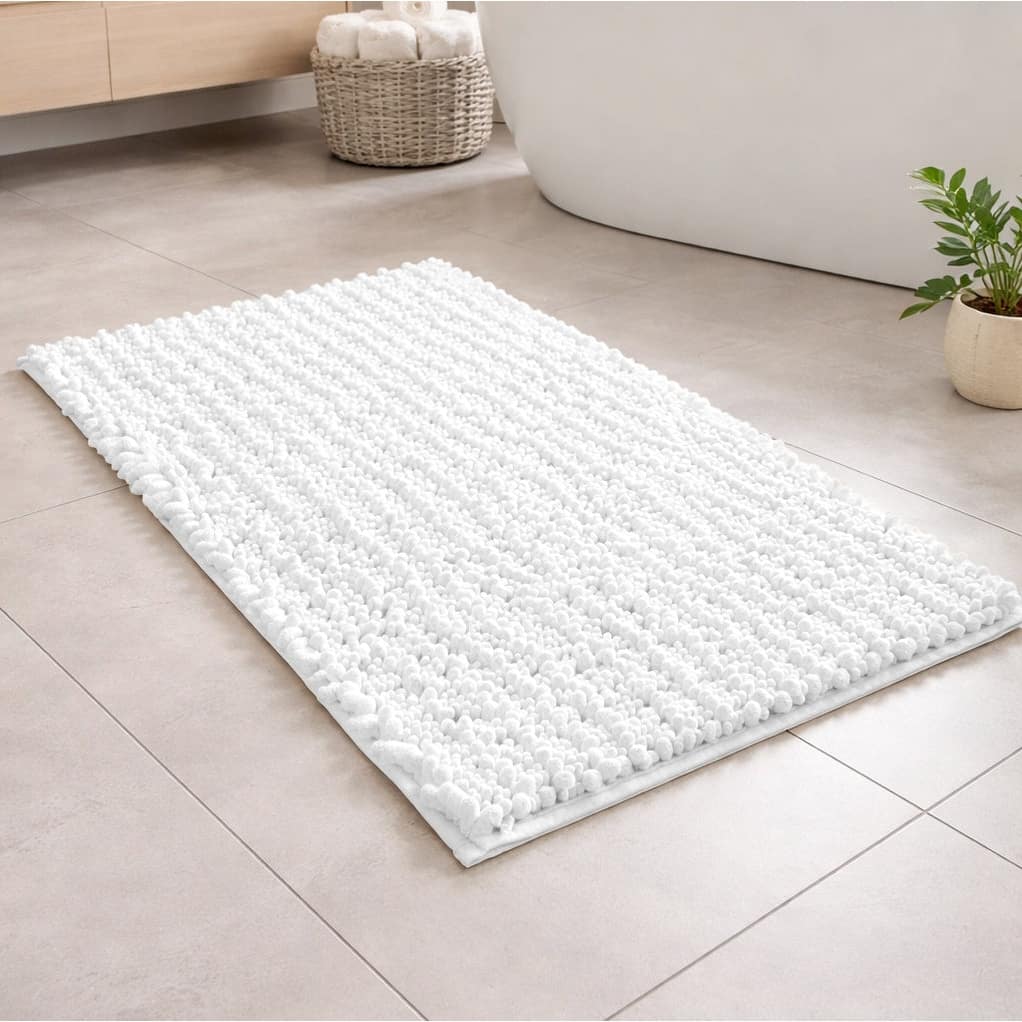 24"x16" - White Soft Cozy Plush Chenille Bath Mat Bathroom Rug