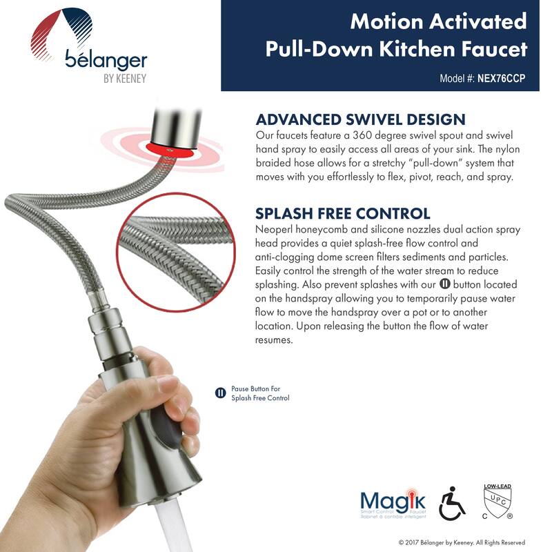 Belanger Single Handle Touchless Pull-Down Kitchen Faucet, Polished Chrome